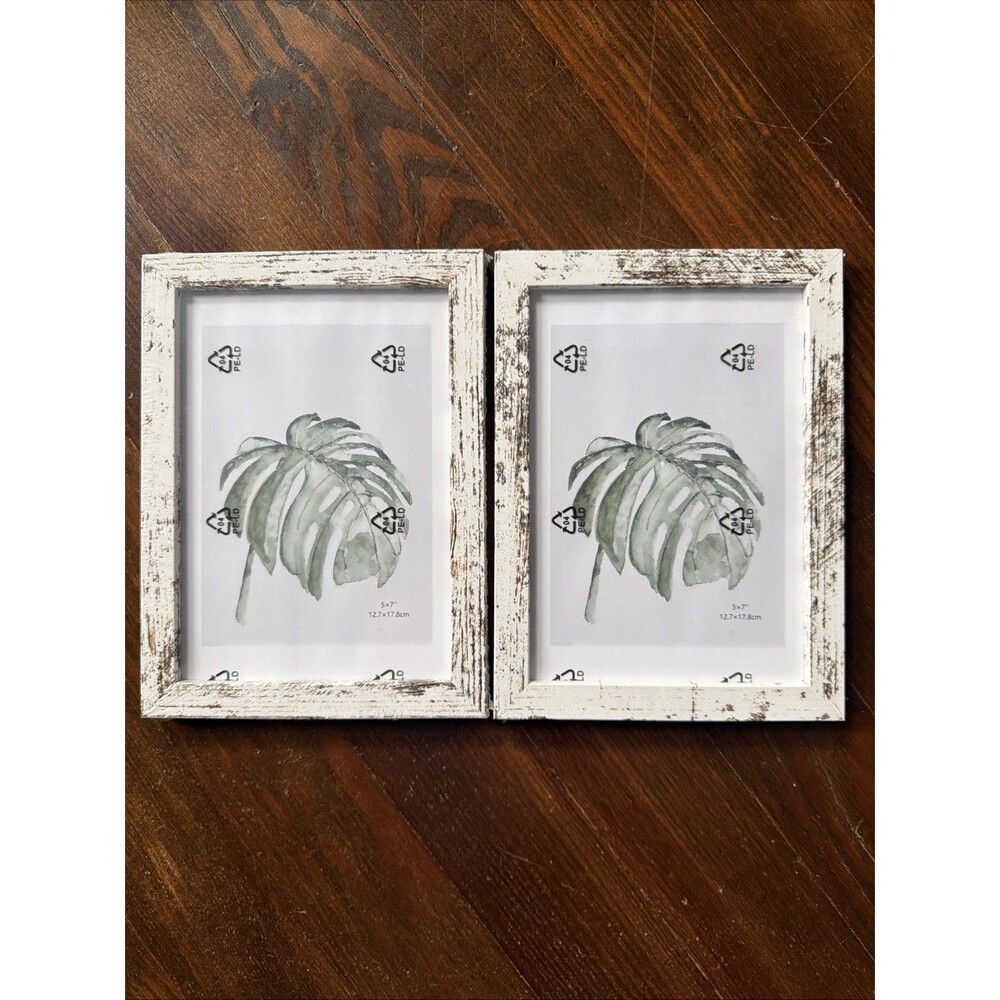 Two 5x7 Picture Frame Set Distressed White Frames